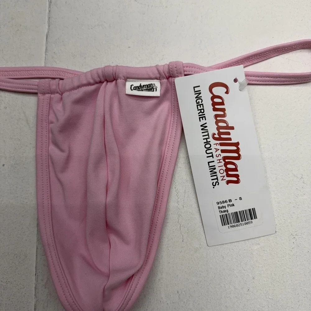 Candyman Thong Mens Small Pink Microfiber Stretch Baby Pink 9586B Underwear